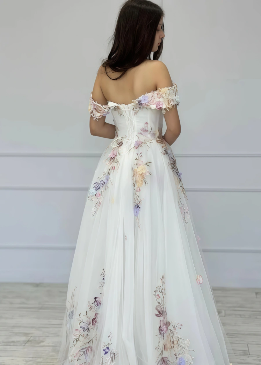 Linda | Discover the Ultimate Flower Wedding Dress for Your Dream Big Day - White Floral - PromDressClub