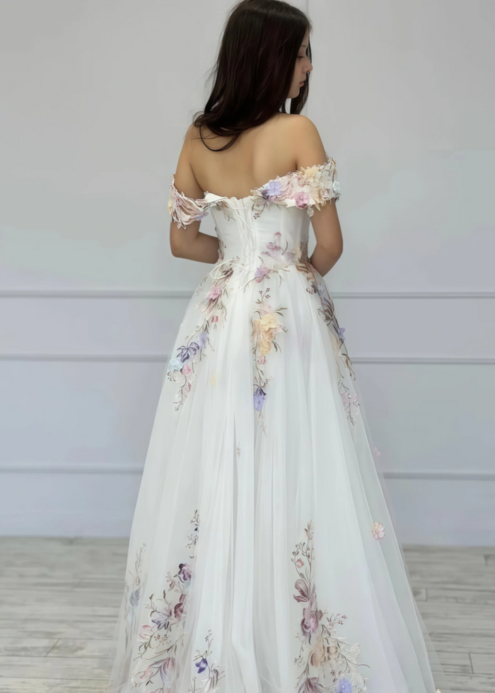 Linda | Discover the Ultimate Flower Wedding Dress for Your Dream Big Day - White Floral - PromDressClub