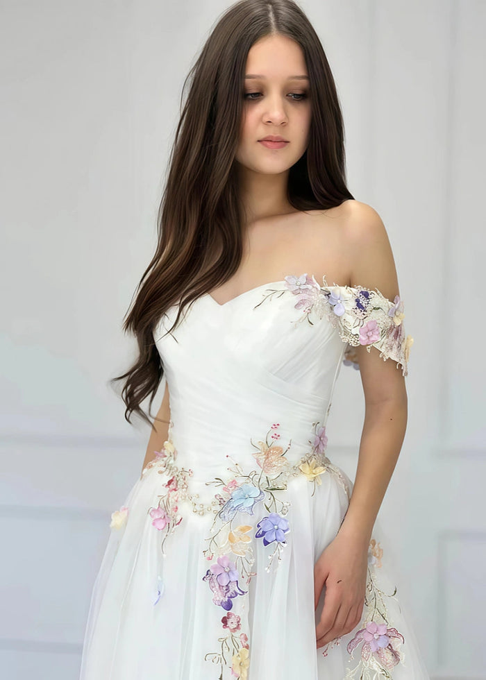 Linda | Discover the Ultimate Flower Wedding Dress for Your Dream Big Day - White Floral - PromDressClub