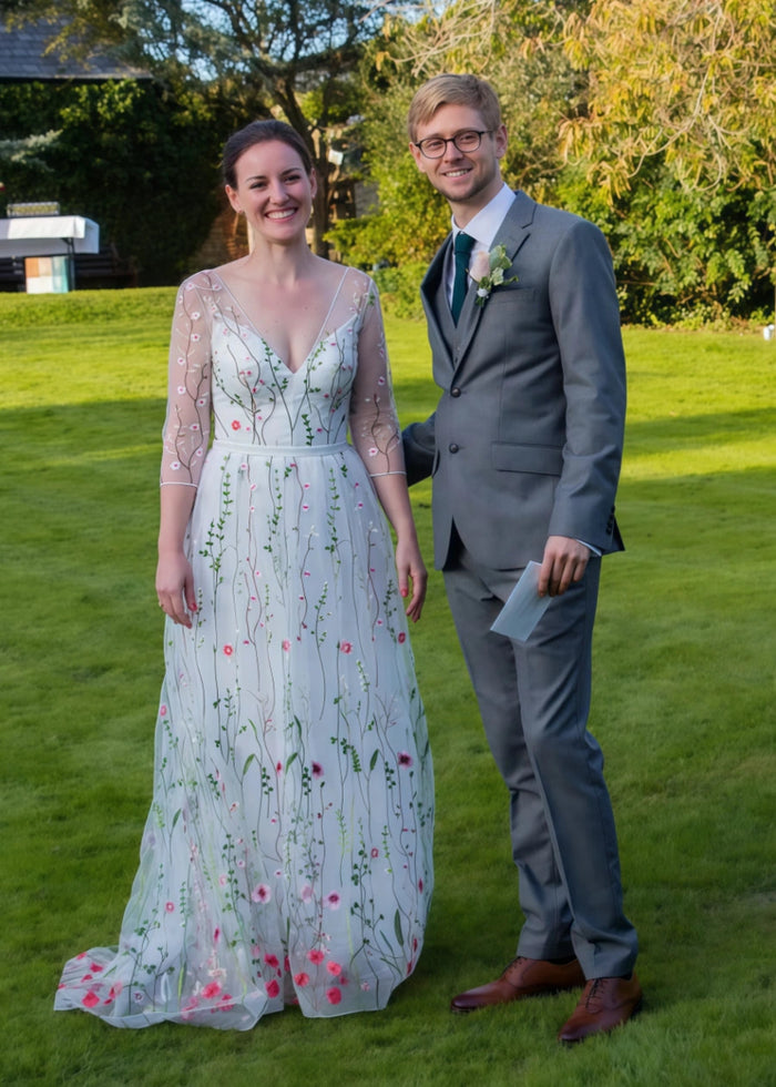 Livia | Discover Timeless Floral Modest Wedding Dresses With Luxe Sleeves Under 1000 - Ivory Floral - PromDressClub