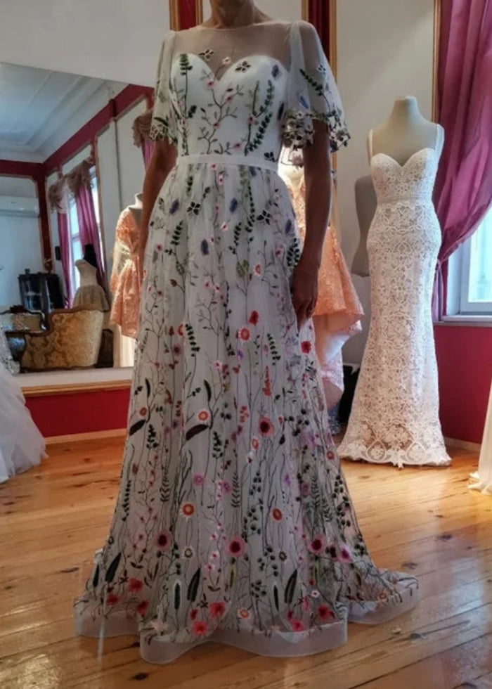 Livia | Discover Timeless Floral Modest Wedding Dresses With Luxe Sleeves Under 1000 - Ivory Floral - PromDressClub