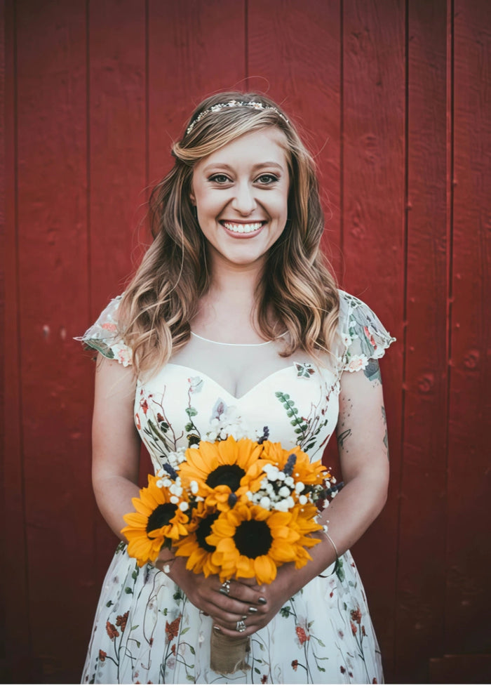 Livia | Discover Timeless Floral Modest Wedding Dresses With Luxe Sleeves Under 1000 - Ivory Floral - PromDressClub