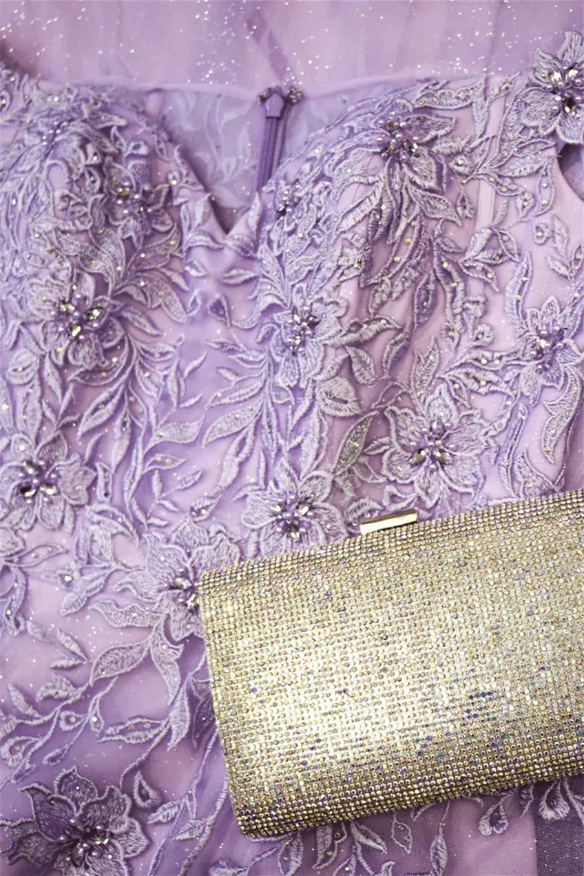 Rebecca | A Line Backless Lavender Off the Shoulder Corset Prom Dress with Slit - Lavender - PromDressClub