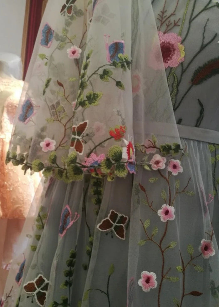 Lorelei | Discover Flattering A Line Floral Wedding Dresses with Sleeves - White Floral - PromDressClub