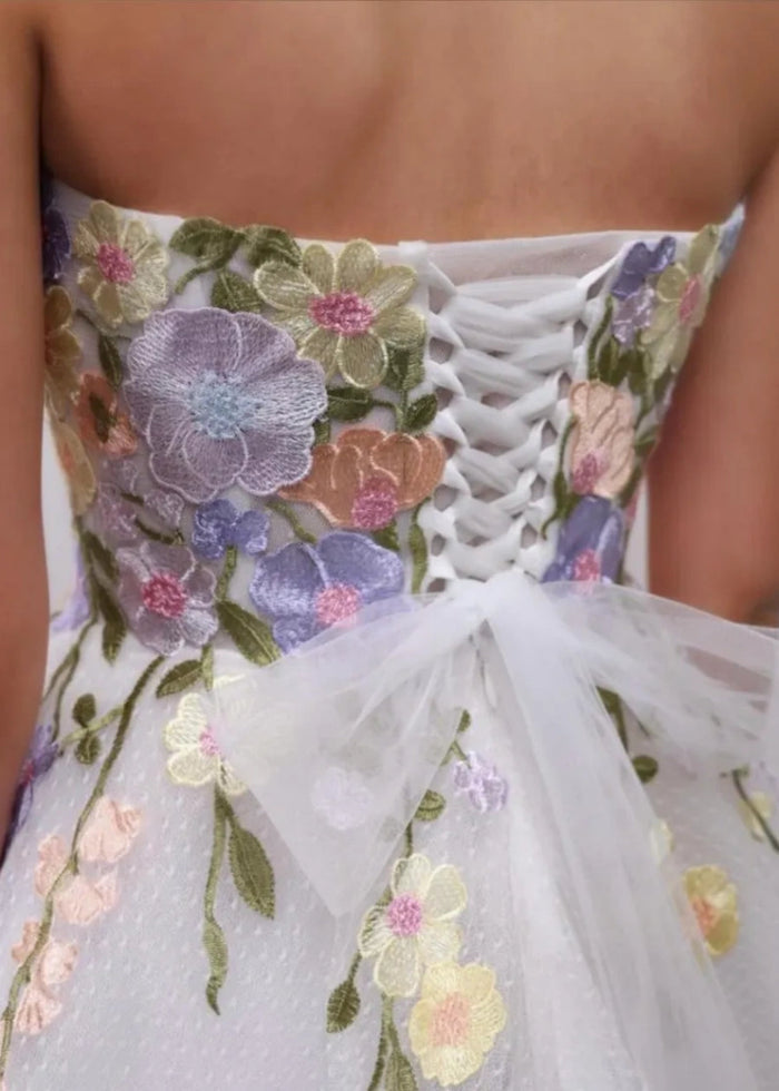 Louise | Say Yes to Freedom! Lightweight Short Wedding Dress - White Floral - PromDressClub