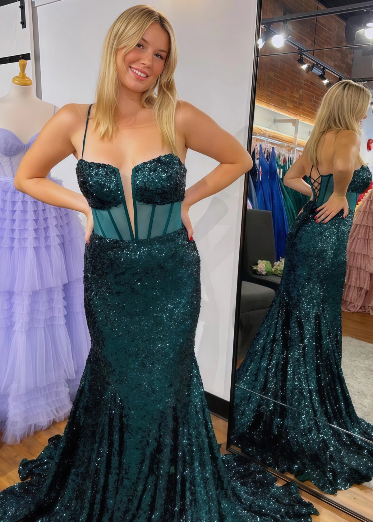 Louise | Trumpet Mermaid Sparkly Emerald Green Sequin Long Prom Dress - Emerald Green - PROMDRESS Club