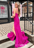 Lucy | Mermaid Appliques Lace Hot Pink Long Prom Dress - Hot Pink - PROMDRESS Club