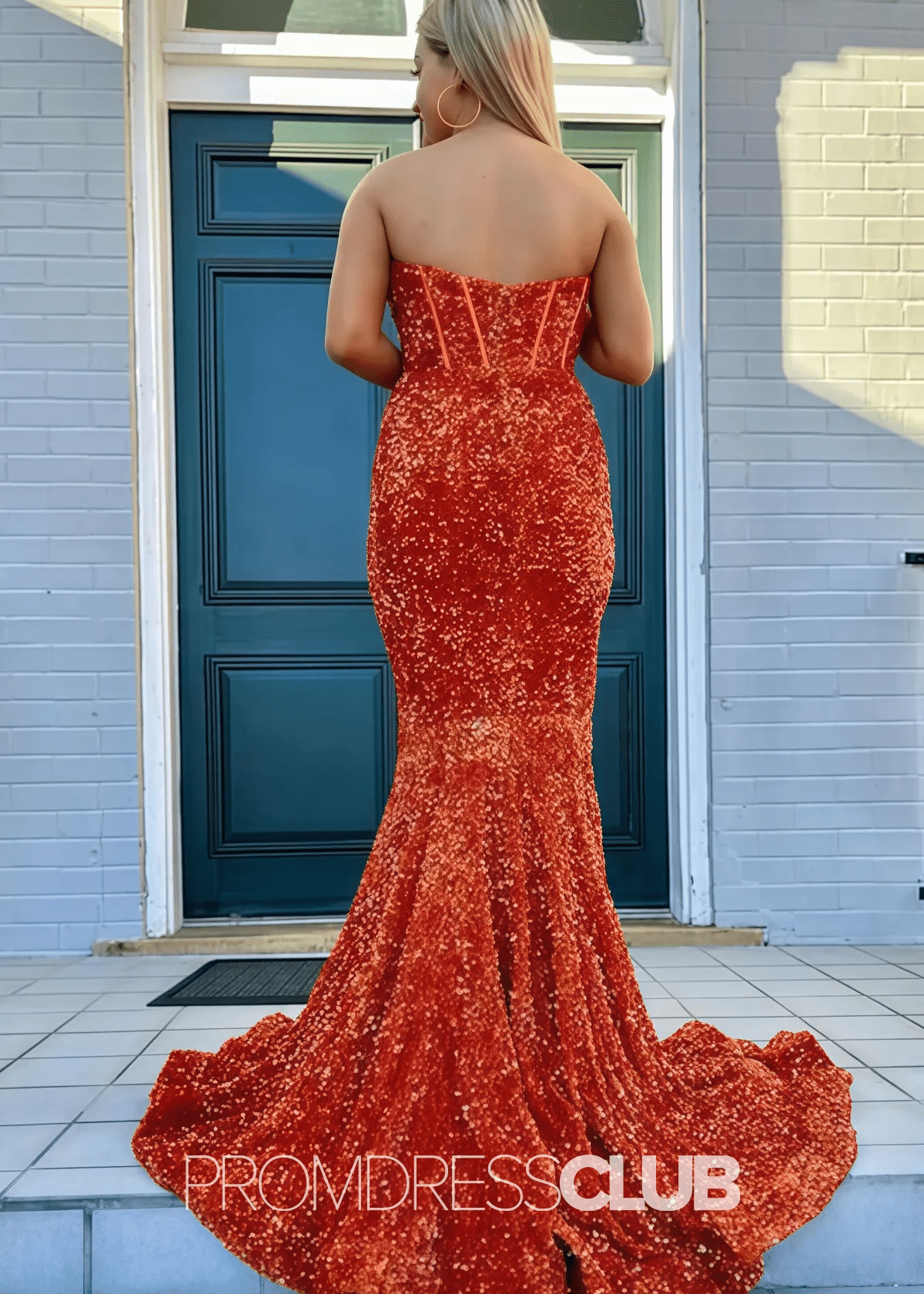 Lydia |Plus Size Orange Long Prom Dresses Near Me With Sheath Sweetheart Sequins Slit - Orange - US0 - PromDressClub