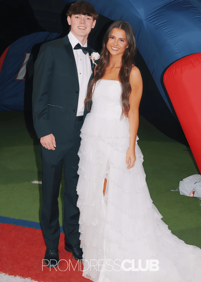 Mabel | A Line Sparkly Tiered Ruffles Light Blue Long Prom Dress - Price #price_variant_lowest# - White - PromDressClub