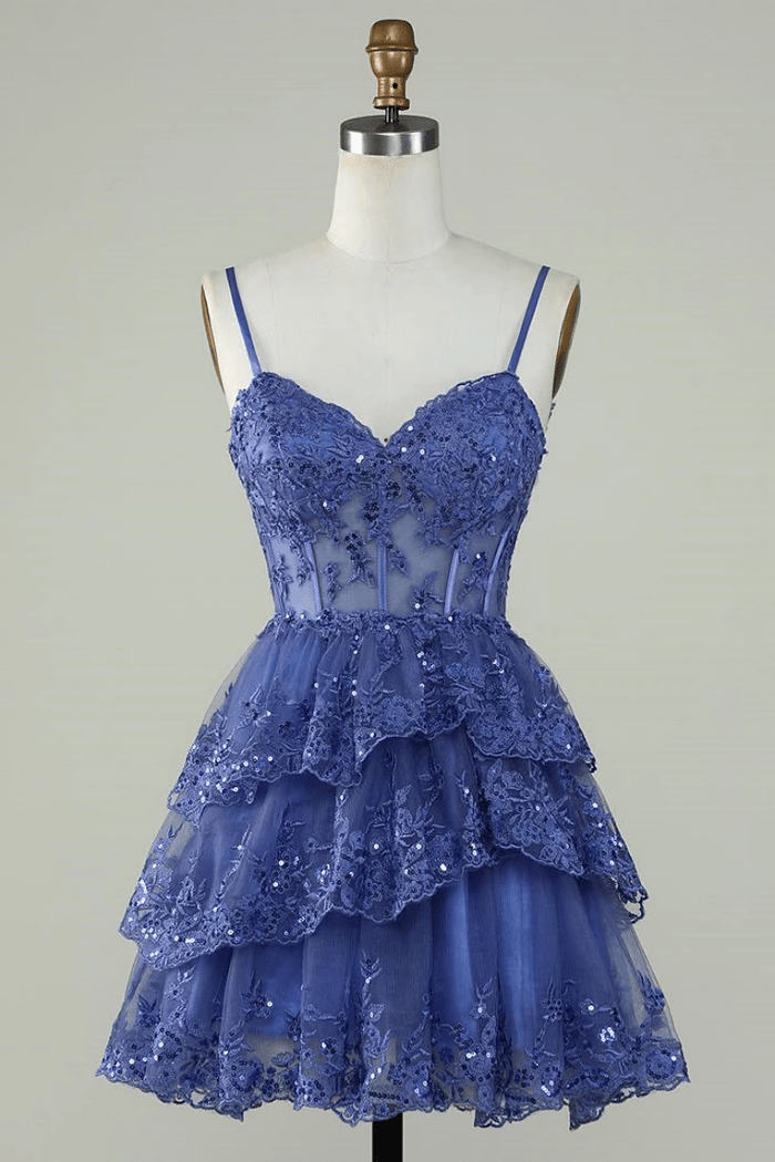 Make an Entrance Lavender Homecoming Dress with Ruffles for a Memorable Night - Navy Blue - PromDressClub