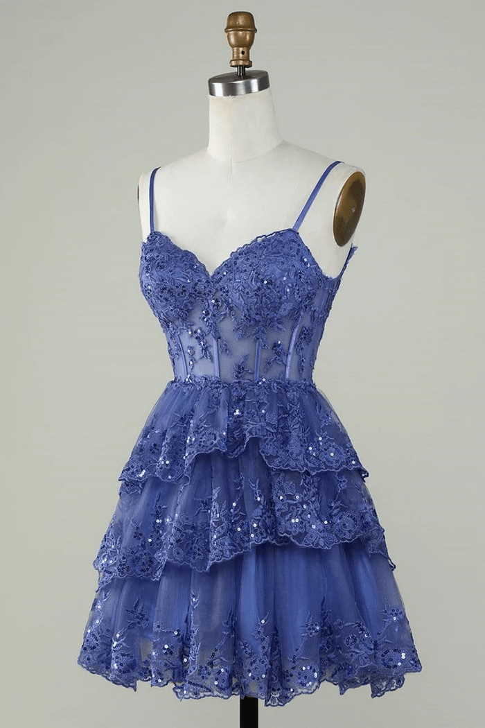 Make an Entrance Lavender Homecoming Dress with Ruffles for a Memorable Night - Navy Blue - PromDressClub