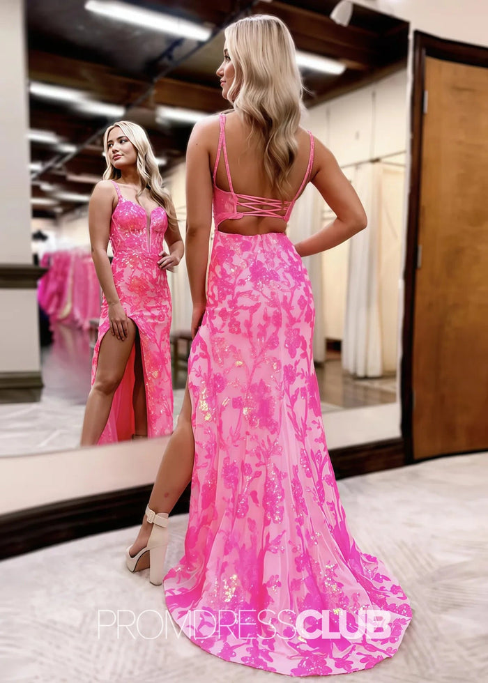 Mandy |Pink Long Prom Dresses Near Me With Sweetheart Sequins Lace Mermaid Slit - Price #price_variant_lowest# - Pink - PromDressClub