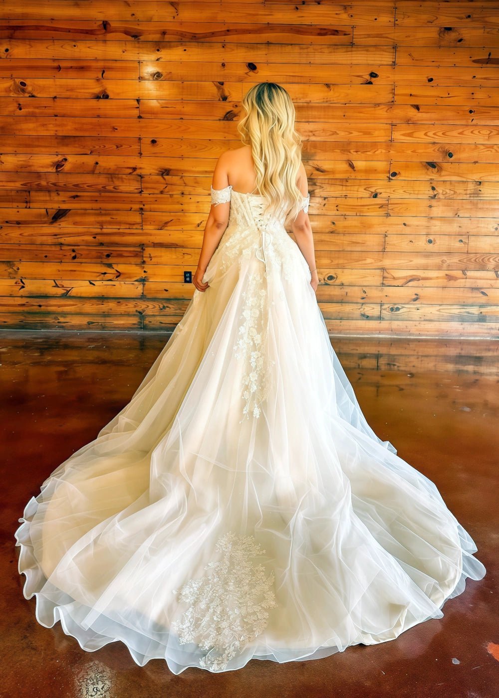 Martha | Boho Black and White Off the Shoulder Sweetheart Neck Wedding Dress with Long Train - White - PromDressClub