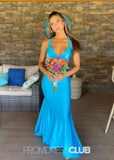 Megan | Mermaid Ruched Aqua Long Prom Dress Near Me - Aqua - PROMDRESS Club