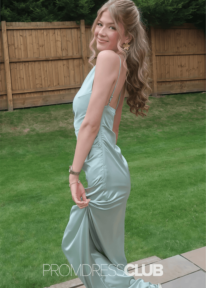 Melissa | Mermaid Ruched Light Pink Satin Long Formal Dress Near Me - Price #price_variant_lowest# - Sage - PromDressClub