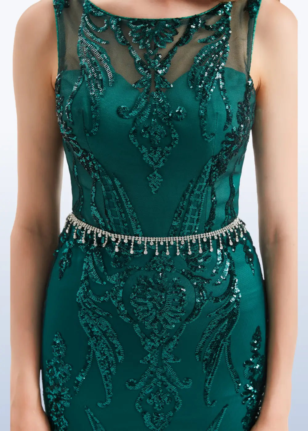 Hedy |Trumpet/Mermaid Pattern Sleeveless Dark Green Lace Long Prom Dresses With Belt - Custom Color - US0 - PromDressClub