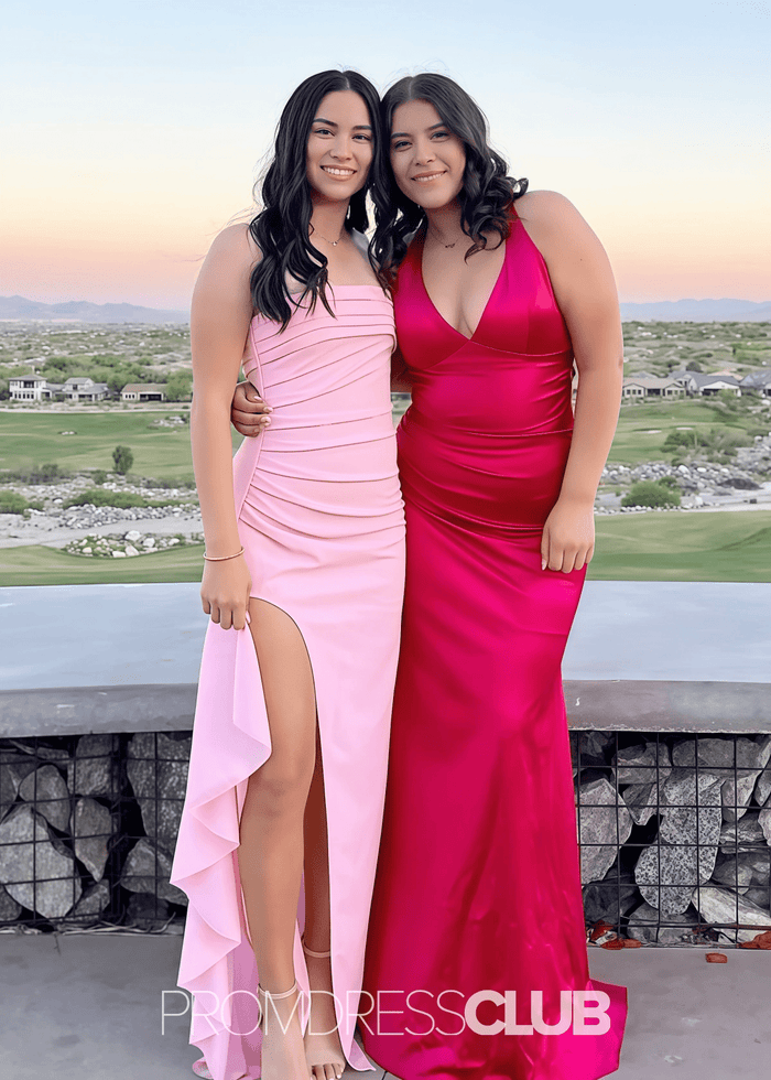 Michaelia | Mermaid Ruched Plus Size Yellow Satin Long Prom Dress Stores Near Me - Price #price_variant_lowest# - Light Pink - PromDressClub