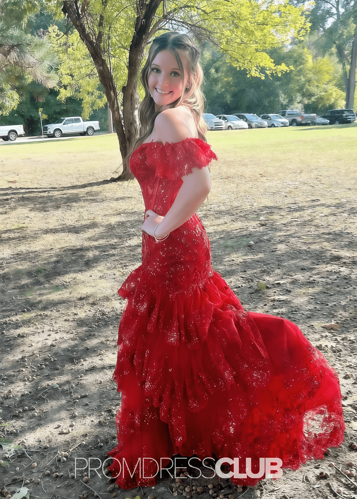 Mildred | A Line Tiered Sequin Red Long Prom Dress Stores Near Me - Red - PROMDRESS Club