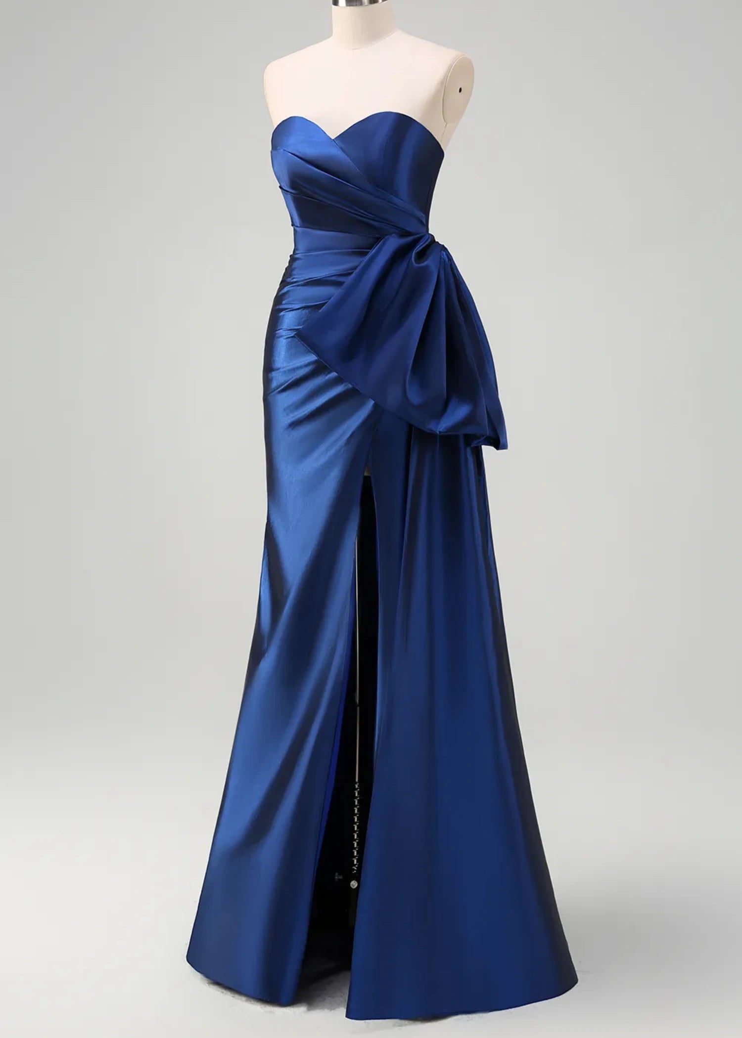 Mirabelle | Mermaid Sweetheart Sheath Satin Ruched Long Royal Blue Prom Dress with Slit - Royal Blue - US0 - PromDressClub