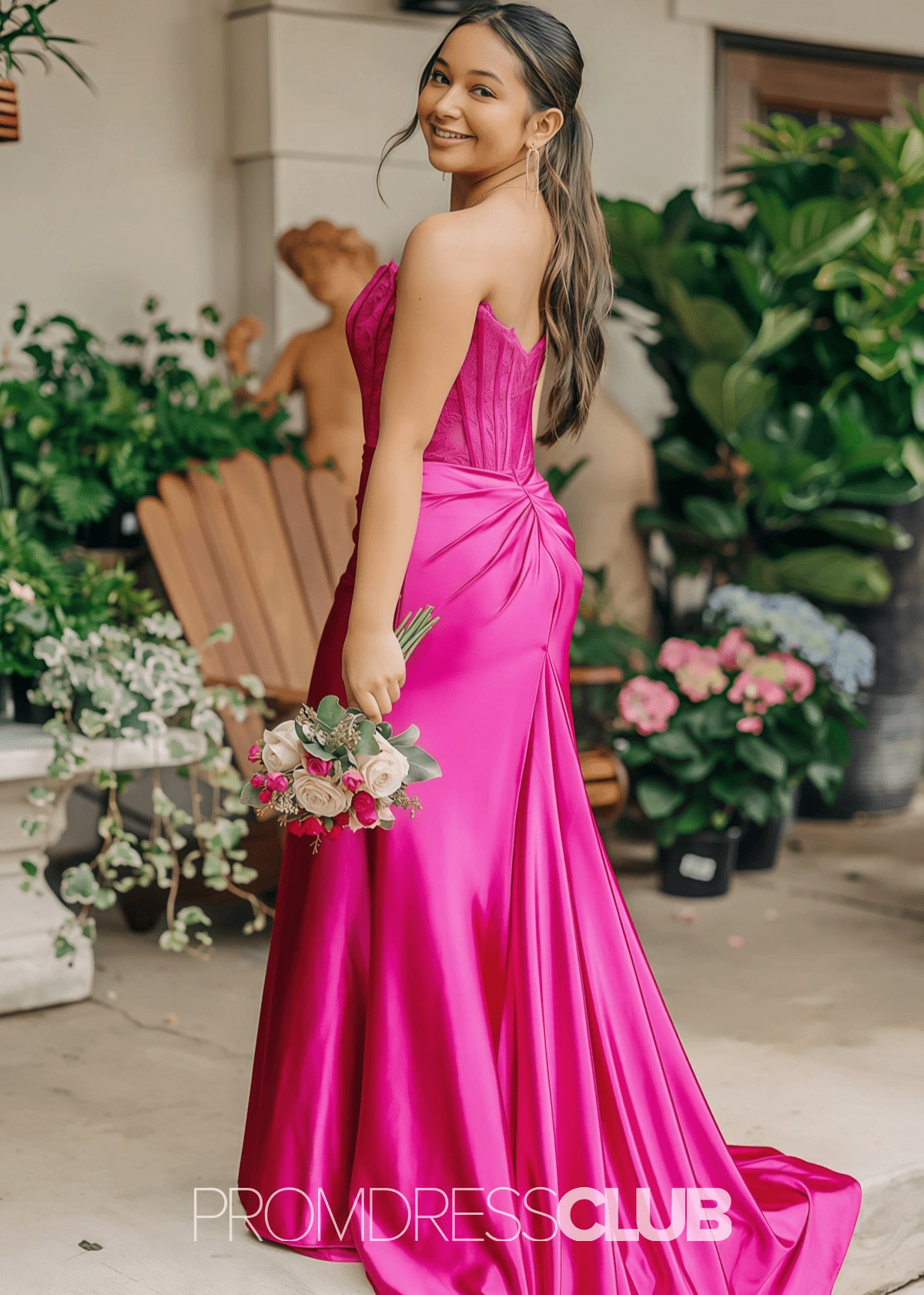 Miranda | A Line Lace Appliques Hot Pink Maxi Prom Dress Stores Near Me - Hot Pink - PROMDRESS Club