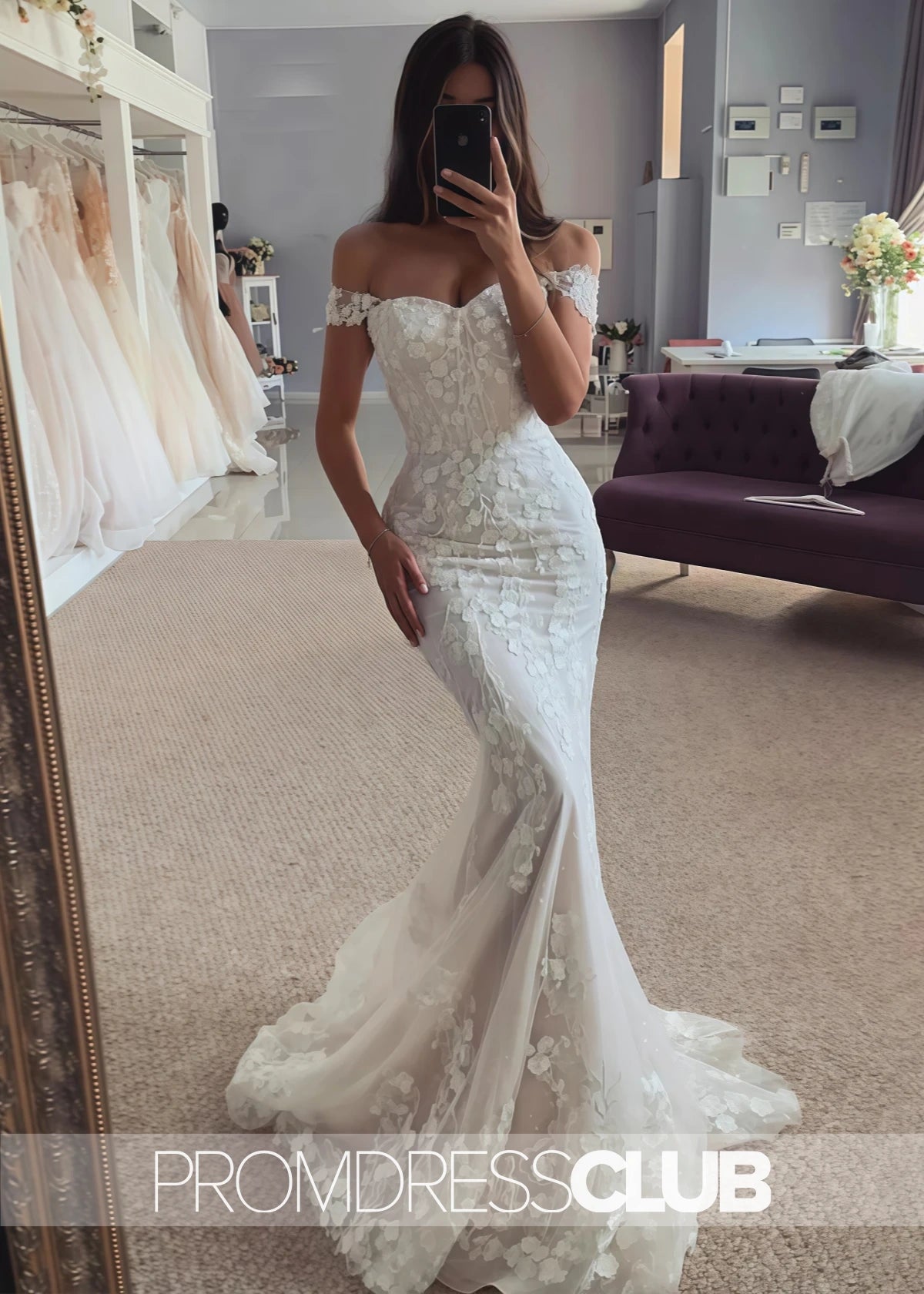 Miriam |White Long Wedding Dresses Near Me With Mermaid Off - The - Shoulder Sleeveless Lace - White - US0 - PromDressClub