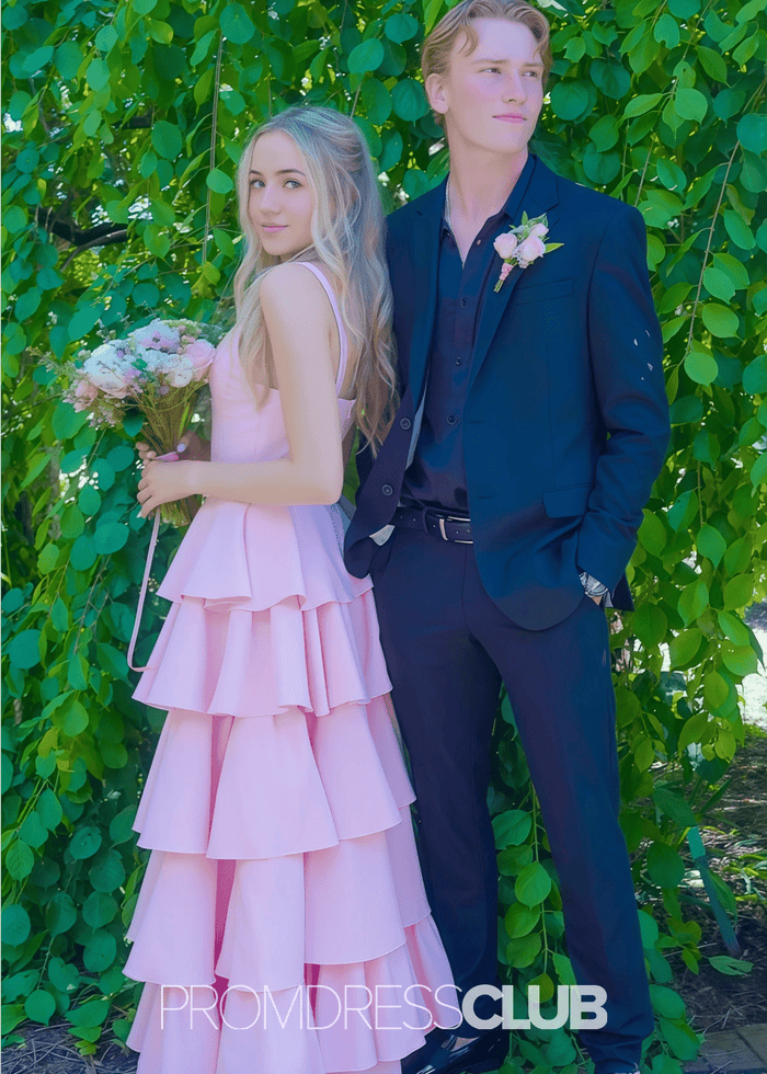 Moira | A Line Light Pink Satin Midi Prom Dress Stores Near Me - Price #price_variant_lowest# - Light Pink - PromDressClub