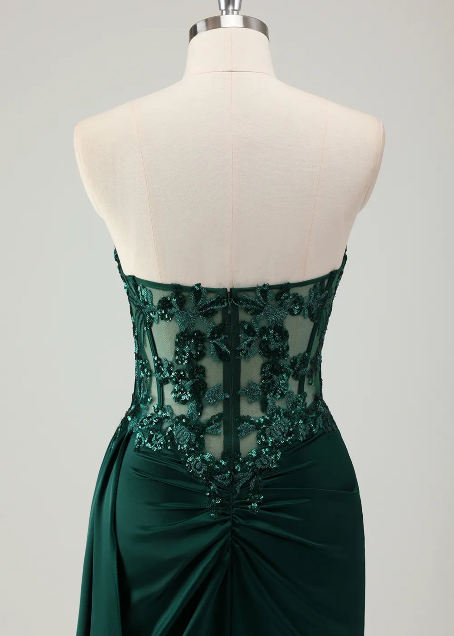 Molly | Mermaid Sweetheart Satin Corset Long Glitter Dark Green Prom Dress with Appliques - Dark Green - US0 - PromDressClub