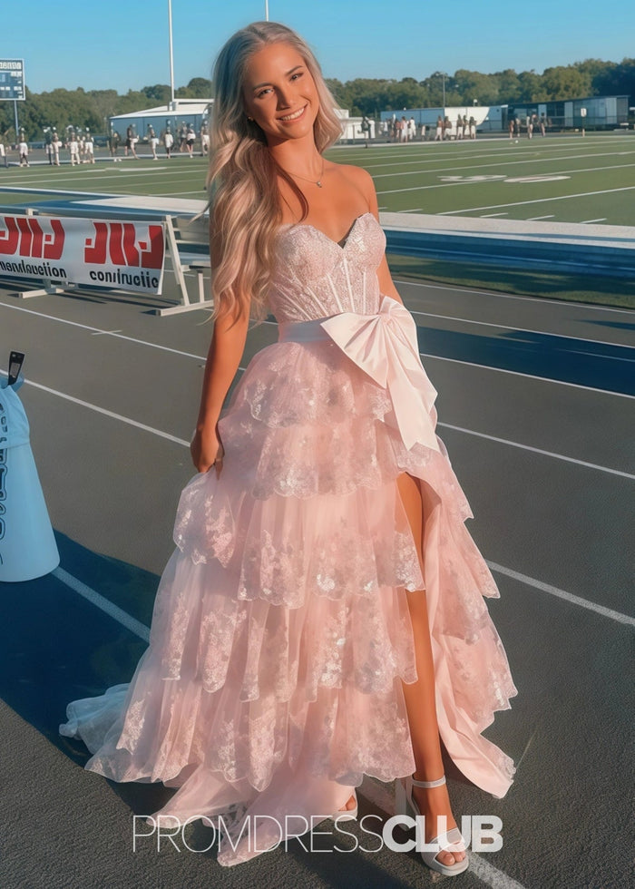 Nicola | A - Line Sequins Appliques Light Pink Long Prom Dress - Price #price_variant_lowest# - Pink - PromDressClub