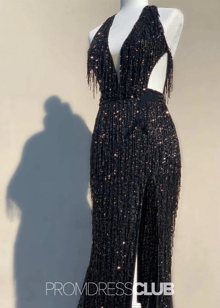 Norma | Mermaid Sequin Fringe Hot Pink Long Cocktail Dress - Price #price_variant_lowest# - Red - PromDressClub