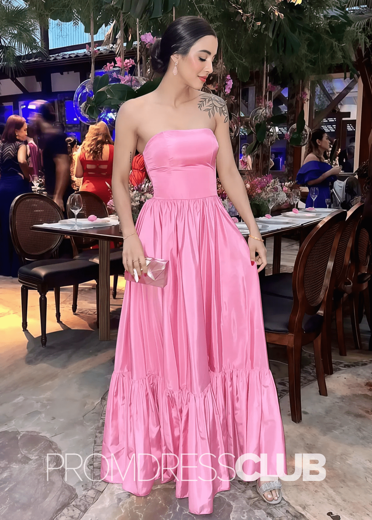 Odelette |Long Pink Prom Dresses Store With A - Line Ruched Strapless Long Party Gown Slit - Price #price_variant_lowest# - Hot Pink - PromDressClub