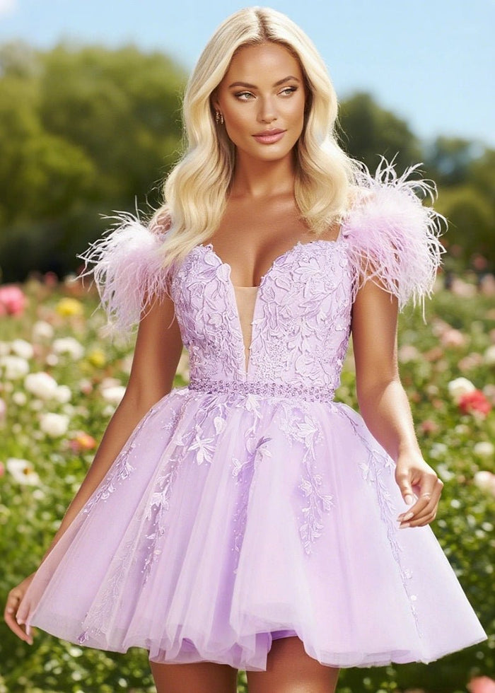 Oh - So Romantic Pale Feather Lavender Homecoming Dress: Soft, Flattering, and Perfect for Glowing Moments - Lavender - PromDressClub