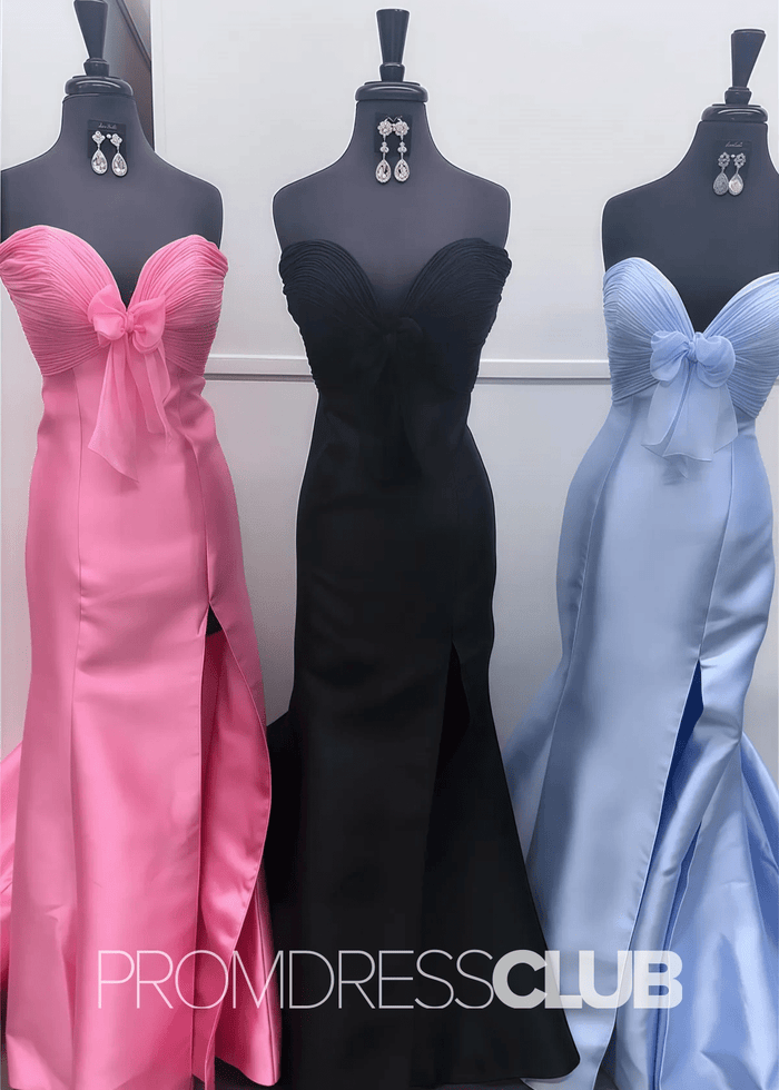 Pag |Light Blue Long Prom Dresses Near Me With Mermaid Satin Strapless Tulle Bow - Price #price_variant_lowest# - Black - PromDressClub