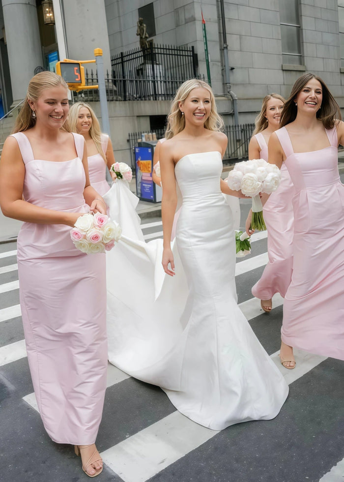 Pag | Sheath Column Light Pink Satin Midi Bridesmaid Dress - Price #price_variant_lowest# - Light Pink - PromDressClub