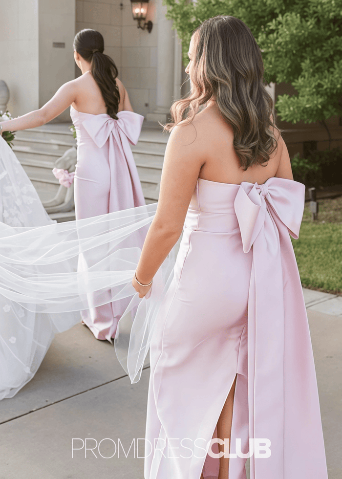 Page | Mermaid Strapless Light Pink Satin Long Bridesmaid Dress - Price #price_variant_lowest# - Light Pink - PromDressClub