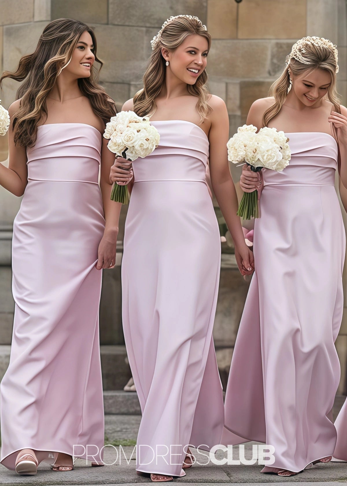 Page | Mermaid Strapless Light Pink Satin Long Bridesmaid Dress - Light Pink - PROMDRESS Club