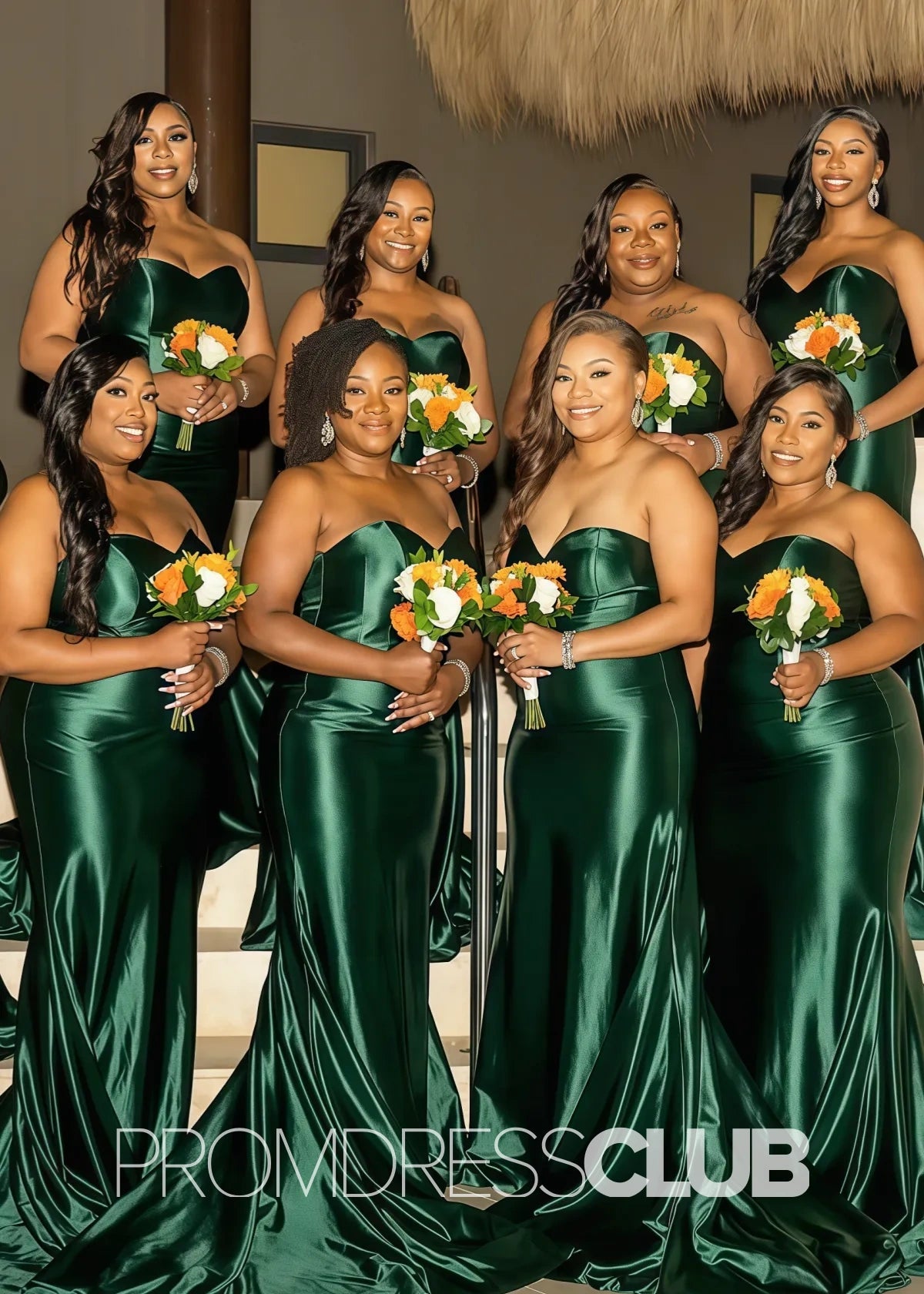 Patricia |Plus Size Long Dark Green Bridesmaid Dresses Near Me With Mermaid Sweetheart Satin Emerald - Dark Green - PromDressClub