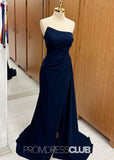 Paula | Mermaid Strapless Ruched Corset Navy Blue Satin Maxi Bridesmaid Dress - Navy Blue - PROMDRESS Club