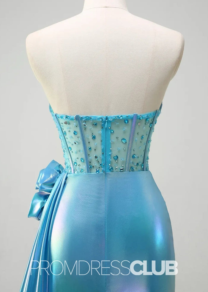 Phyllis |Metallic White Prom Dresses Near Me With Strapless Mermaid Beaded Corset Cape - Price #price_variant_lowest# - Light Blue - PromDressClub