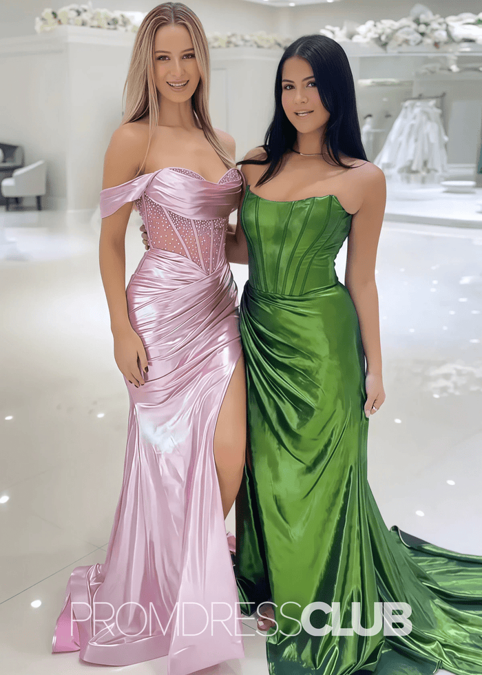 Poppy |Long Pink Metallic Prom Dresses Websites With Off the Shoulder Mermaid Corset Beading - Price #price_variant_lowest# - Pink - PromDressClub