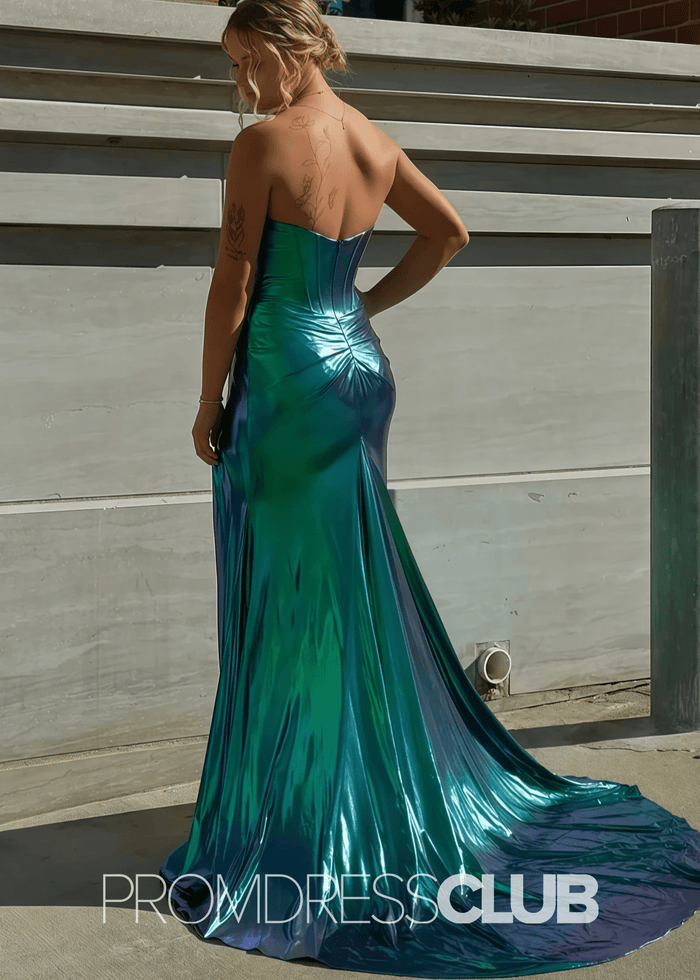 Rachel |Dark Green Metallic Long Prom Dresses Websites With Sweetheart Mermaid Corset Slit - Price #price_variant_lowest# - Dark Green - PromDressClub