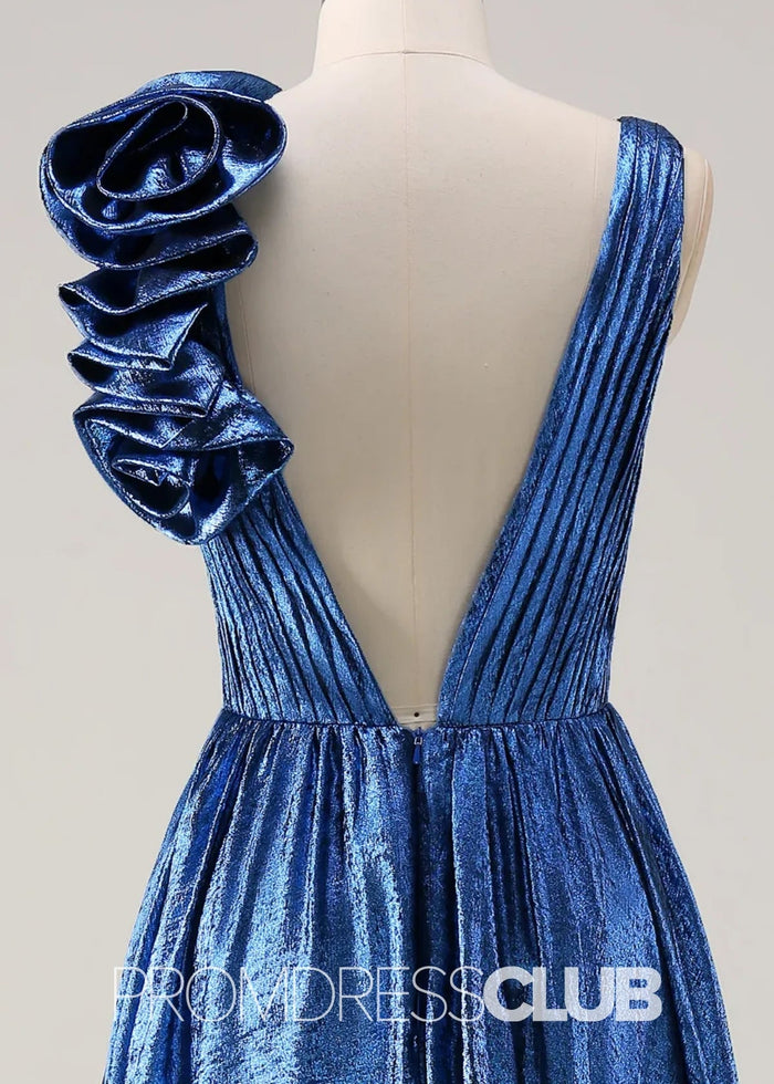 Riva |Long Royal Blue Metallic Prom Dresses Websites With Deep V - neck A - Line 3D Flowers - Price #price_variant_lowest# - Royal Blue - PromDressClub