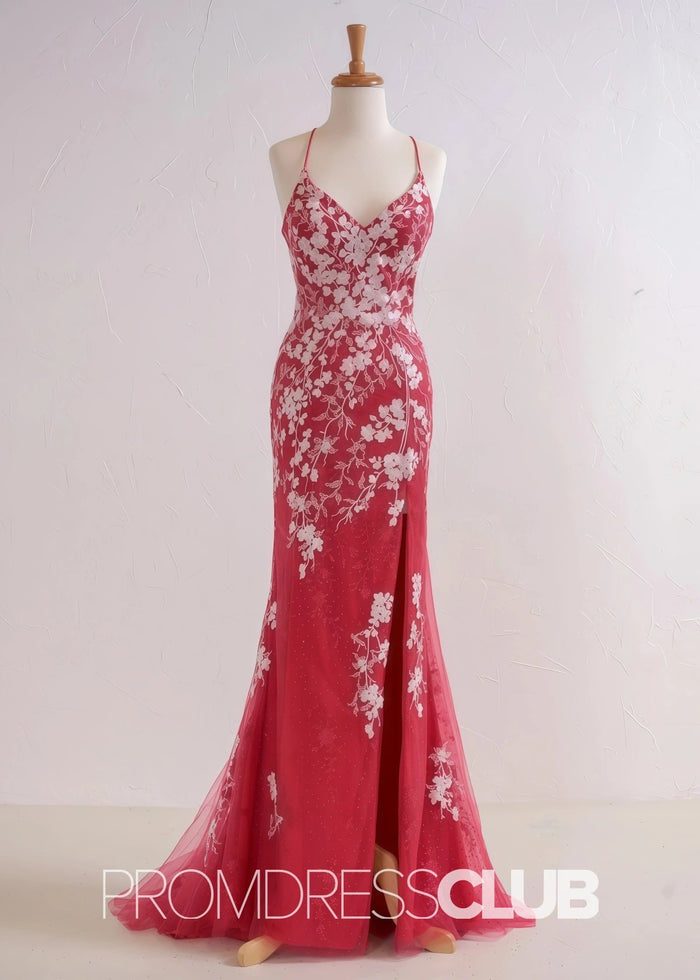 Sabrina |Red Long Prom Dresses Stores Near Me With Mermaid V Neck Appliques Beading - Price #price_variant_lowest# - Red - PromDressClub