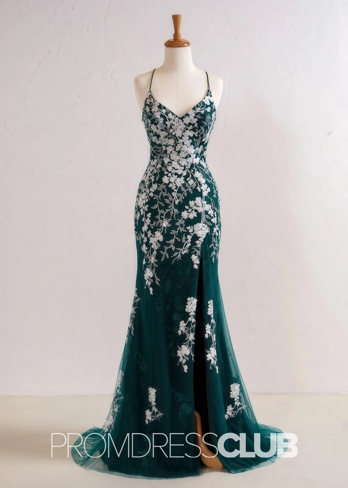 Sabrina |Red Long Prom Dresses Stores Near Me With Mermaid V Neck Appliques Beading - Price #price_variant_lowest# - Dark Green - PromDressClub