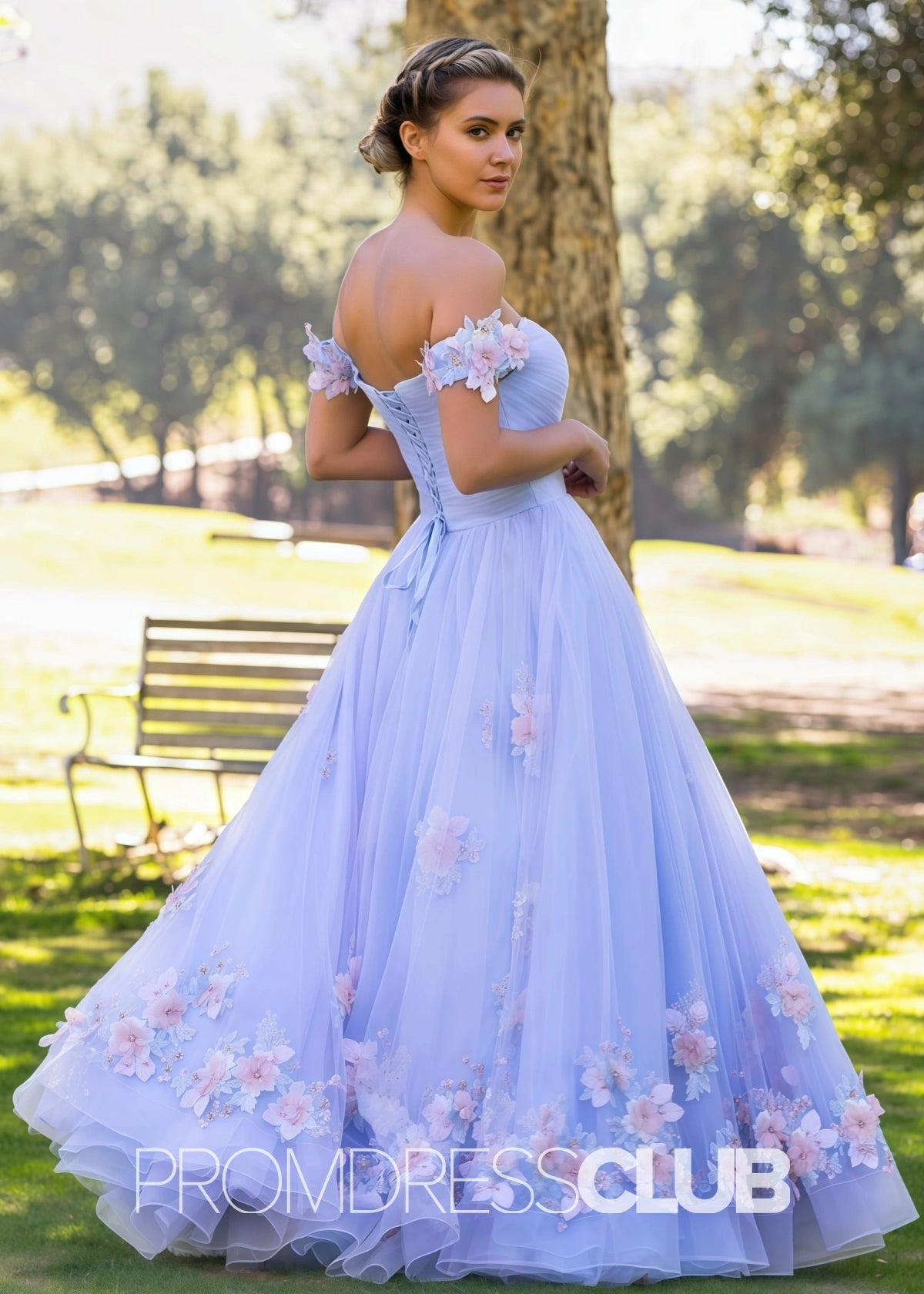 Sebastiane |Lavender Floor LengthLong Prom Dresses With A Line off the shoulder Applique Tulle - Lavender - PromDressClub