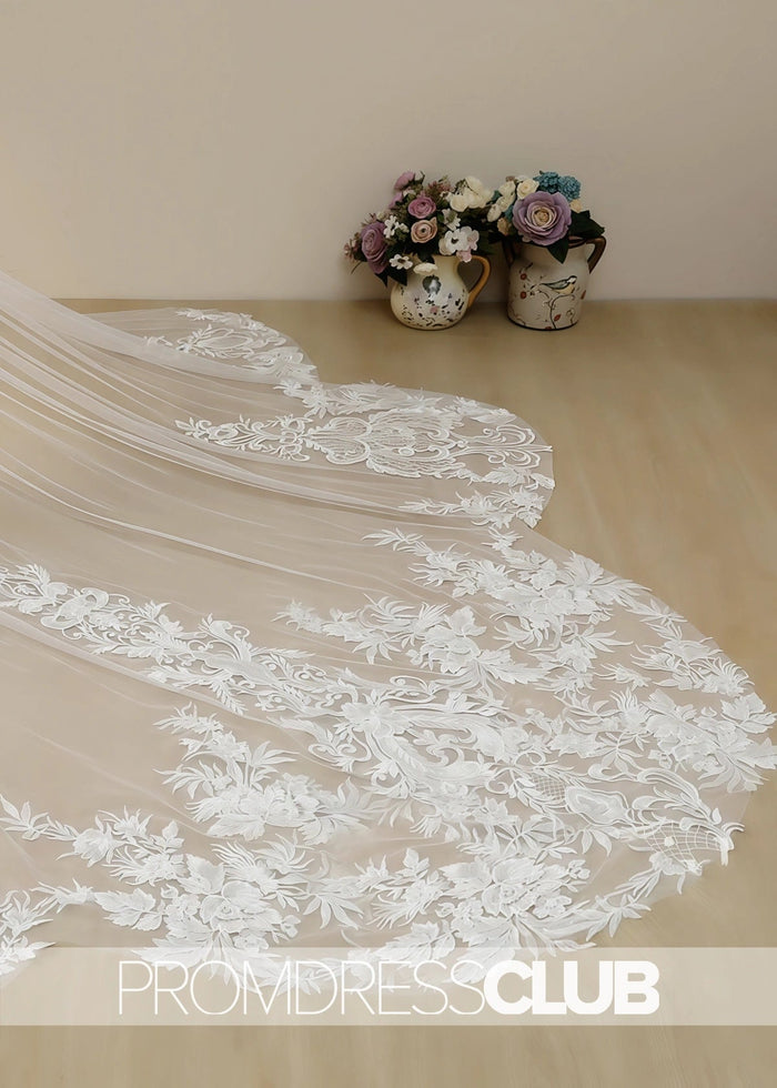 Shaped Bridal Veil With Vintage Lace Cathedral Wedding Veil - Price #price_variant_lowest# - Black - PromDressClub