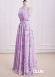 Sherry | A Line Lavender Floral Print Chiffon Maxi Bridesmaid Dress - Lavender Floral - PROMDRESS Club