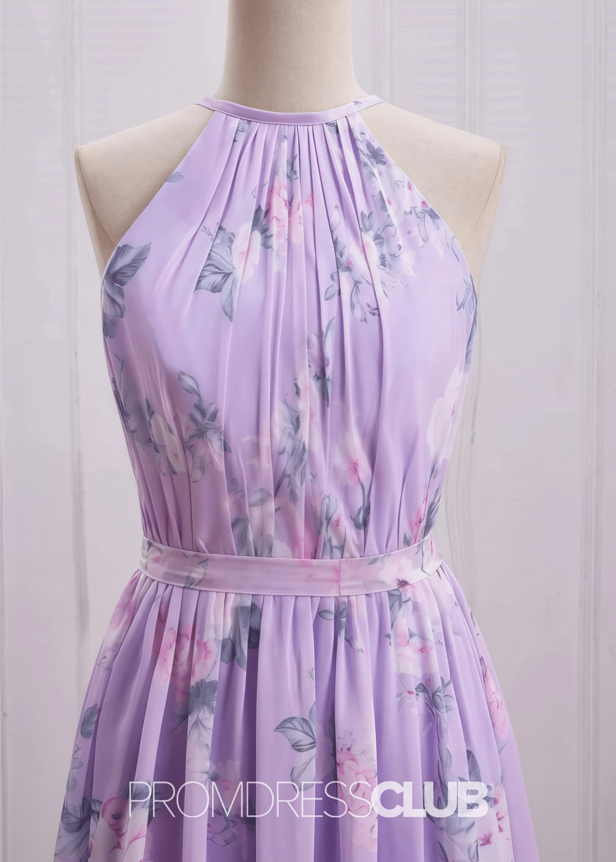 Sherry | A Line Lavender Floral Print Chiffon Maxi Bridesmaid Dress - Lavender Floral - PROMDRESS Club