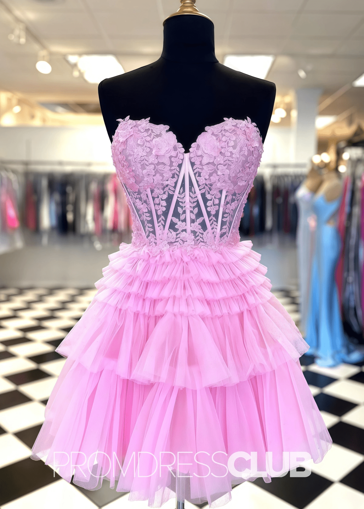 Shirley |Black Short Homecoming Dresses With A Line Sweetheart Tulle Ruffles - Light Pink - PromDressClub