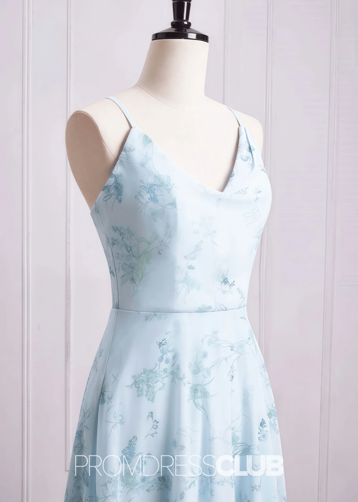 Sibyl | A Line Light Green Floral Print Chiffon Long Bridesmaid Dress - Price #price_variant_lowest# - Light Green Floral - PromDressClub