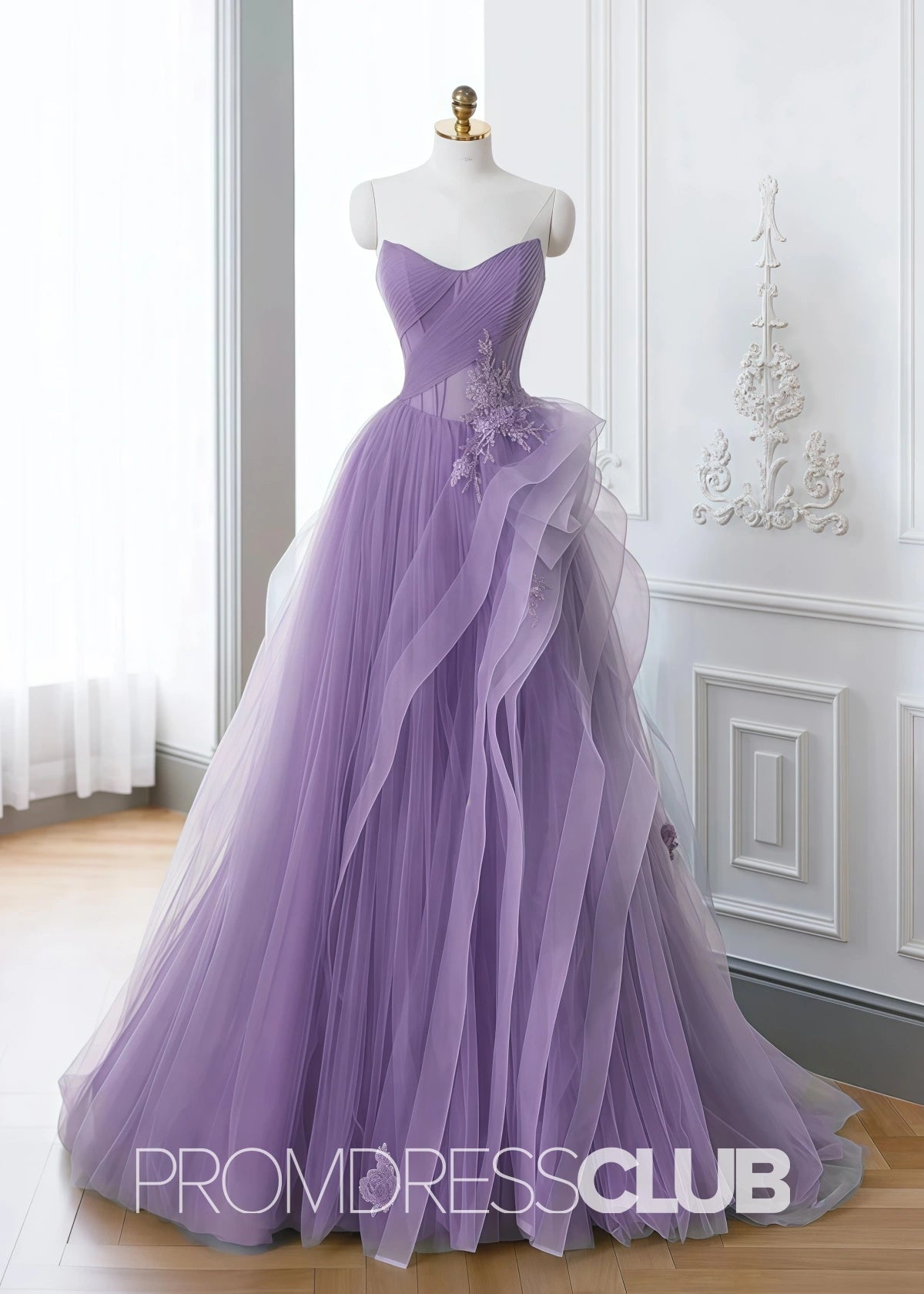 Sibyl |Green Lace Long Prom Dresses With A - Line Off Shoulder - Purple - PromDressClub